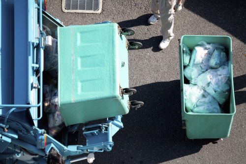 Business office space with organized waste bins